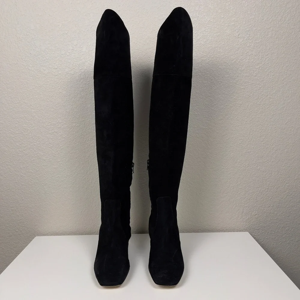 AEYDE Letizia Over the Knee‎ Boots Black Suede Square Toe Block Heel EU 37